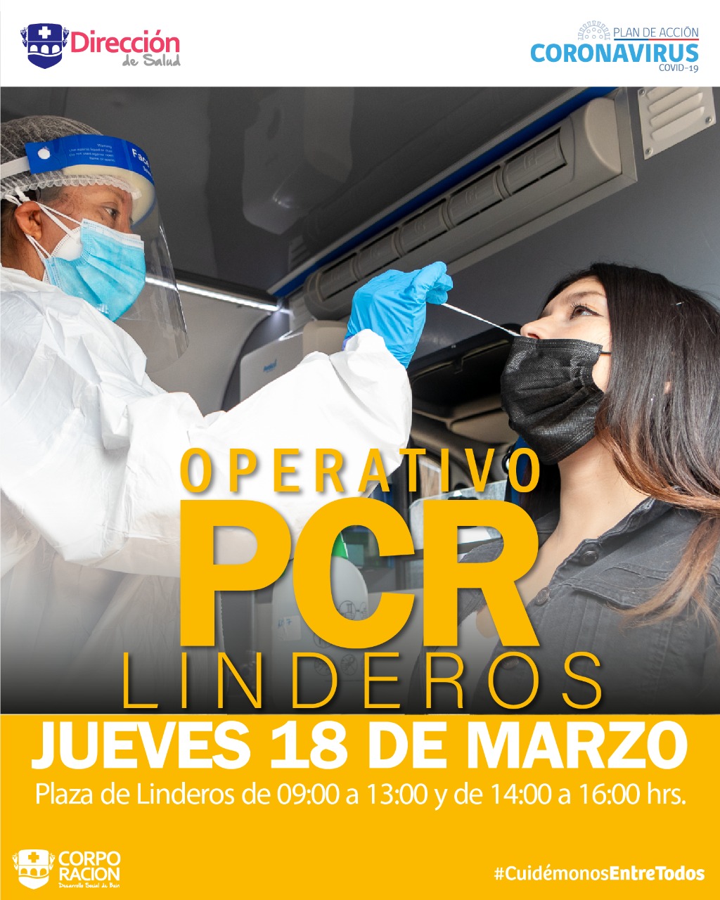 PARA TODA LA COMUNIDAD: OPERATIVO PCR EN PLAZA DE LINDEROS