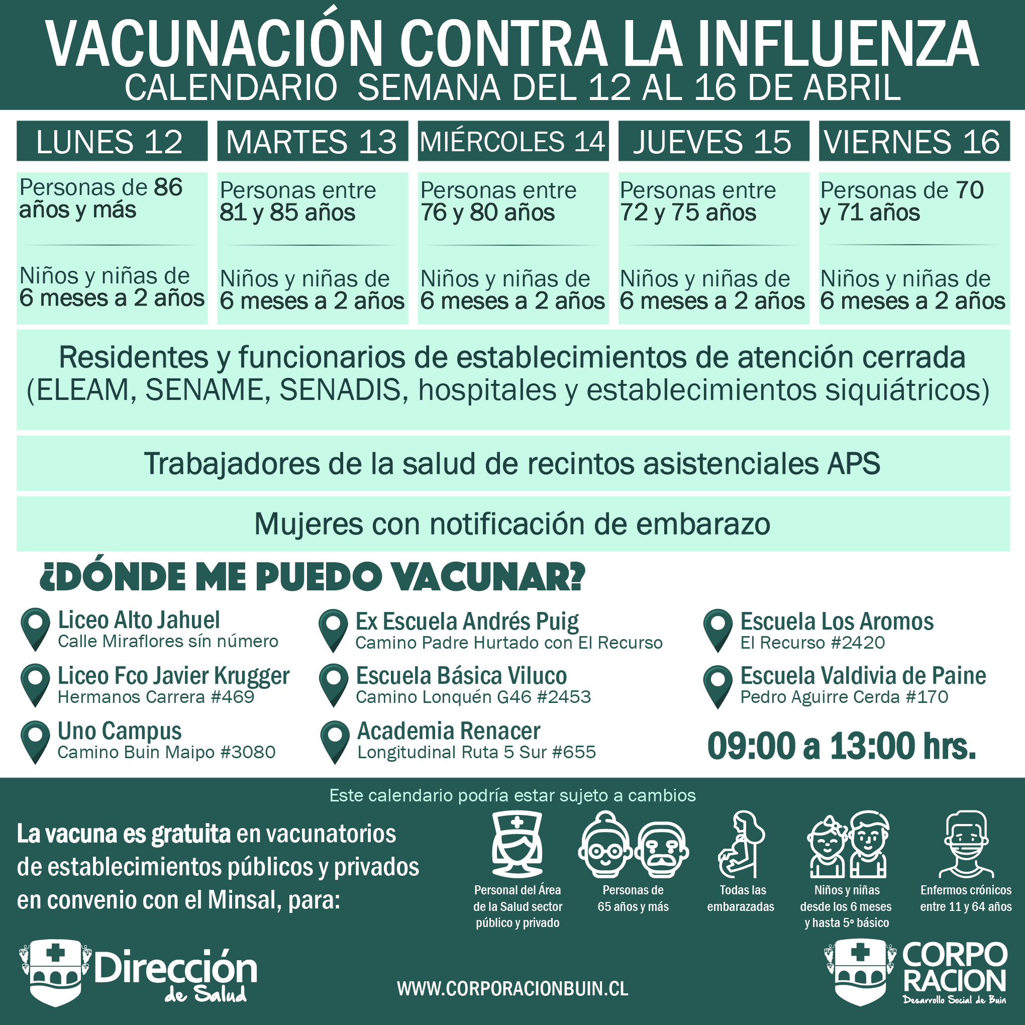 DESDE EL LUNES 12 DE ABRIL COMIENZA EL FUNCIONAMIENTO DE 8 PUNTOS PARA VACUNACIÓN CONTRA LA INFLUENZA
