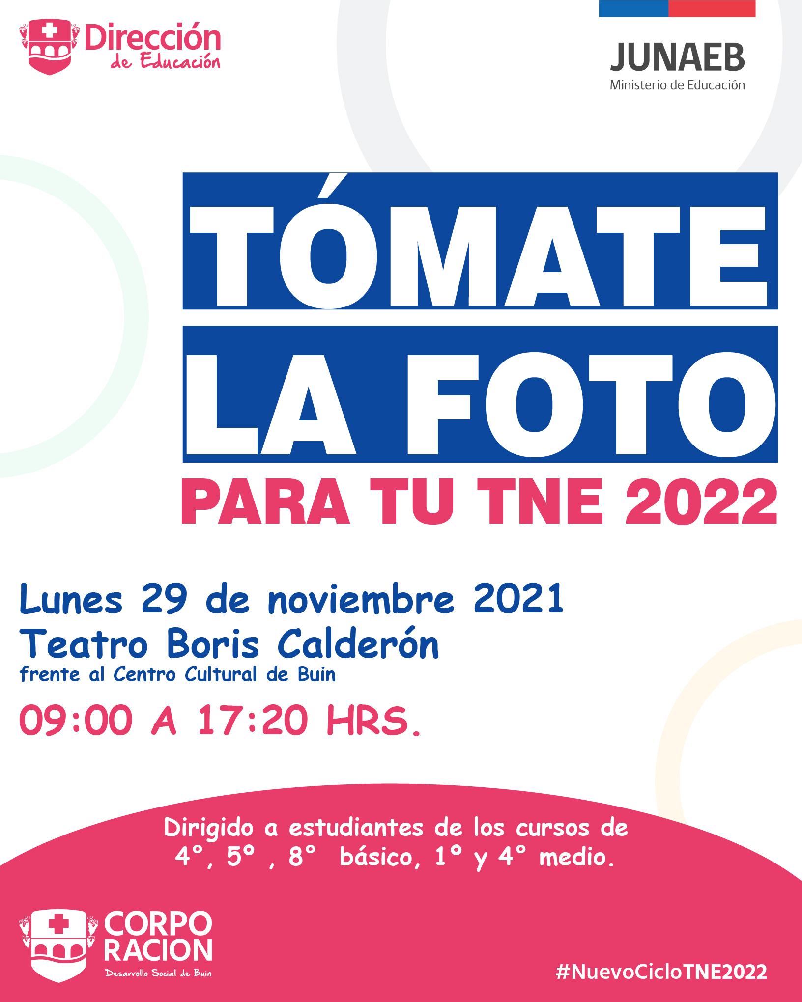 ¡ATENCIÓN ESTUDIANTES! CAPTURA FOTOGRÁFICA TEMPRANA TNE AÑO 2022 PARA REZAGADOS