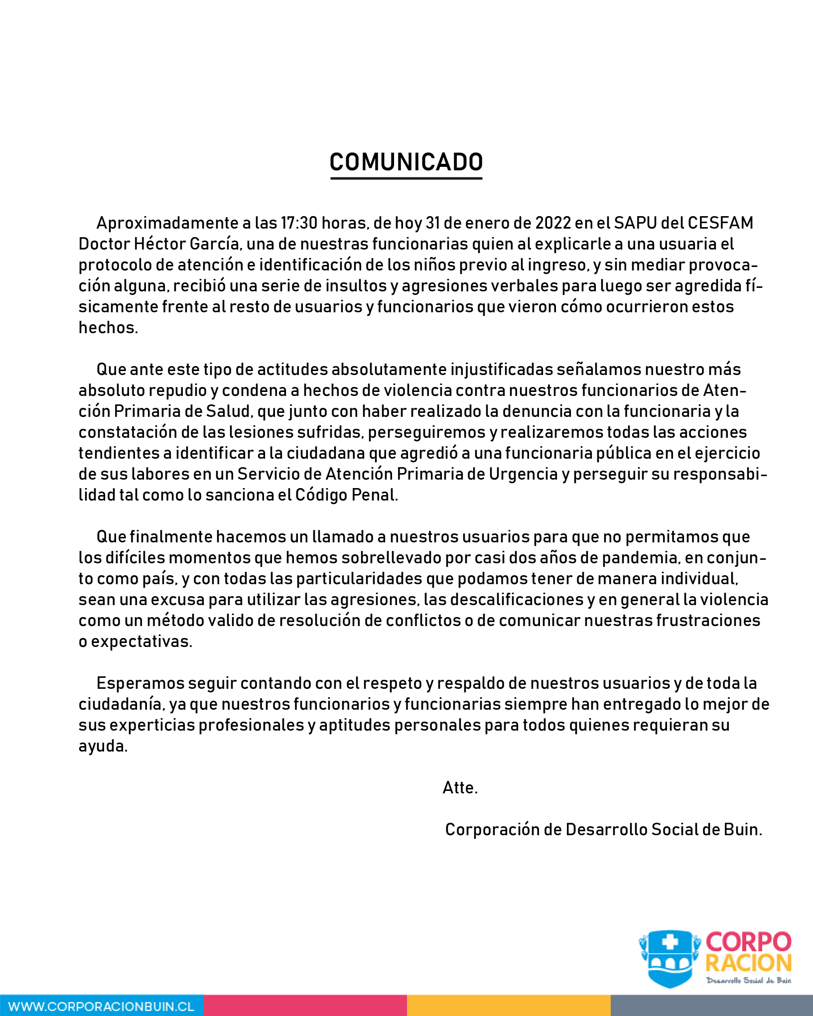 Comunicado Corporación 31-01-2022
